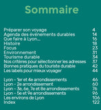 Aperçu du sommaire du Guide Tao Lyon et sa métropole, présentant les chapitres par région, des conseils pratiques et des expériences durables dans la métropole de Lyon